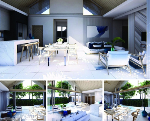 Dining and living room at the Pa-Klok Villas for sale in Phuket Thailand.